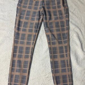 Women’s Gray Plaid Dress Pants with Brown Windowpane